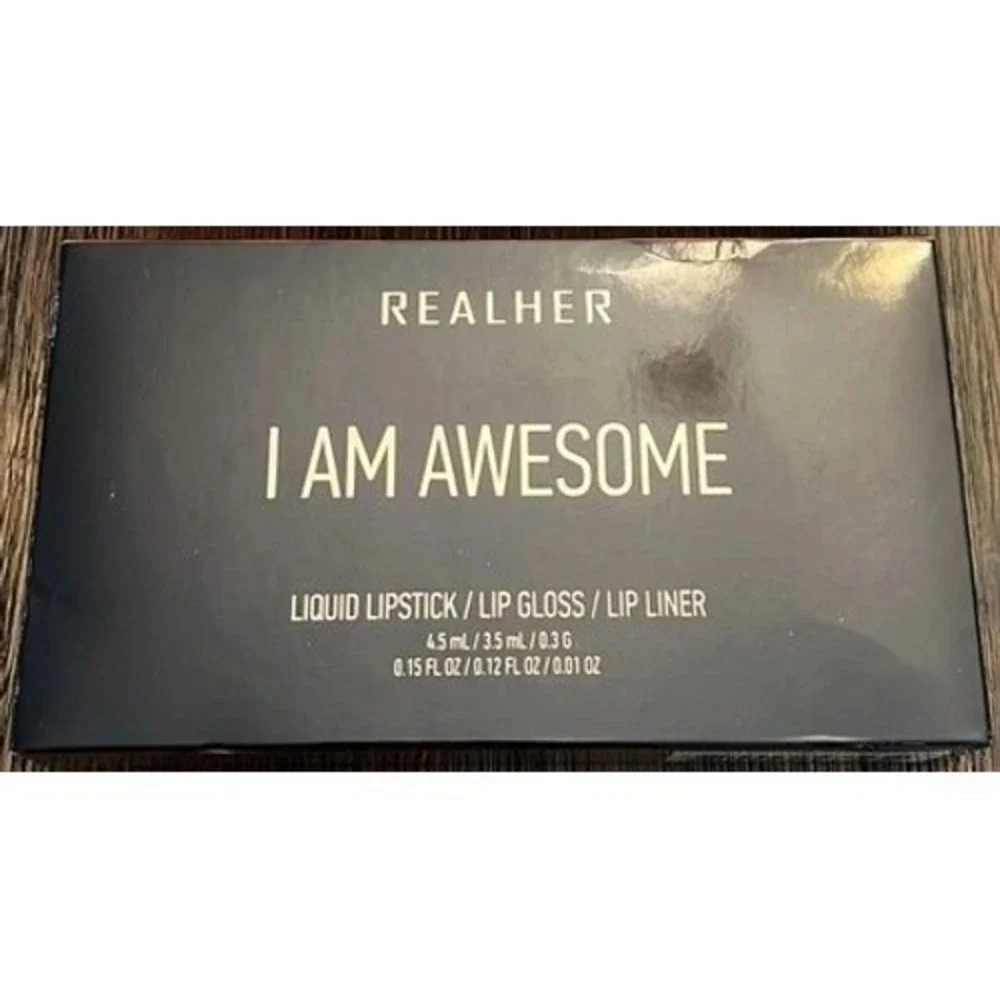 REALHER I AM AWESOME Lip Kit Matte Liquid Lipstick Lip Gloss Lip Liner Mauve NEW